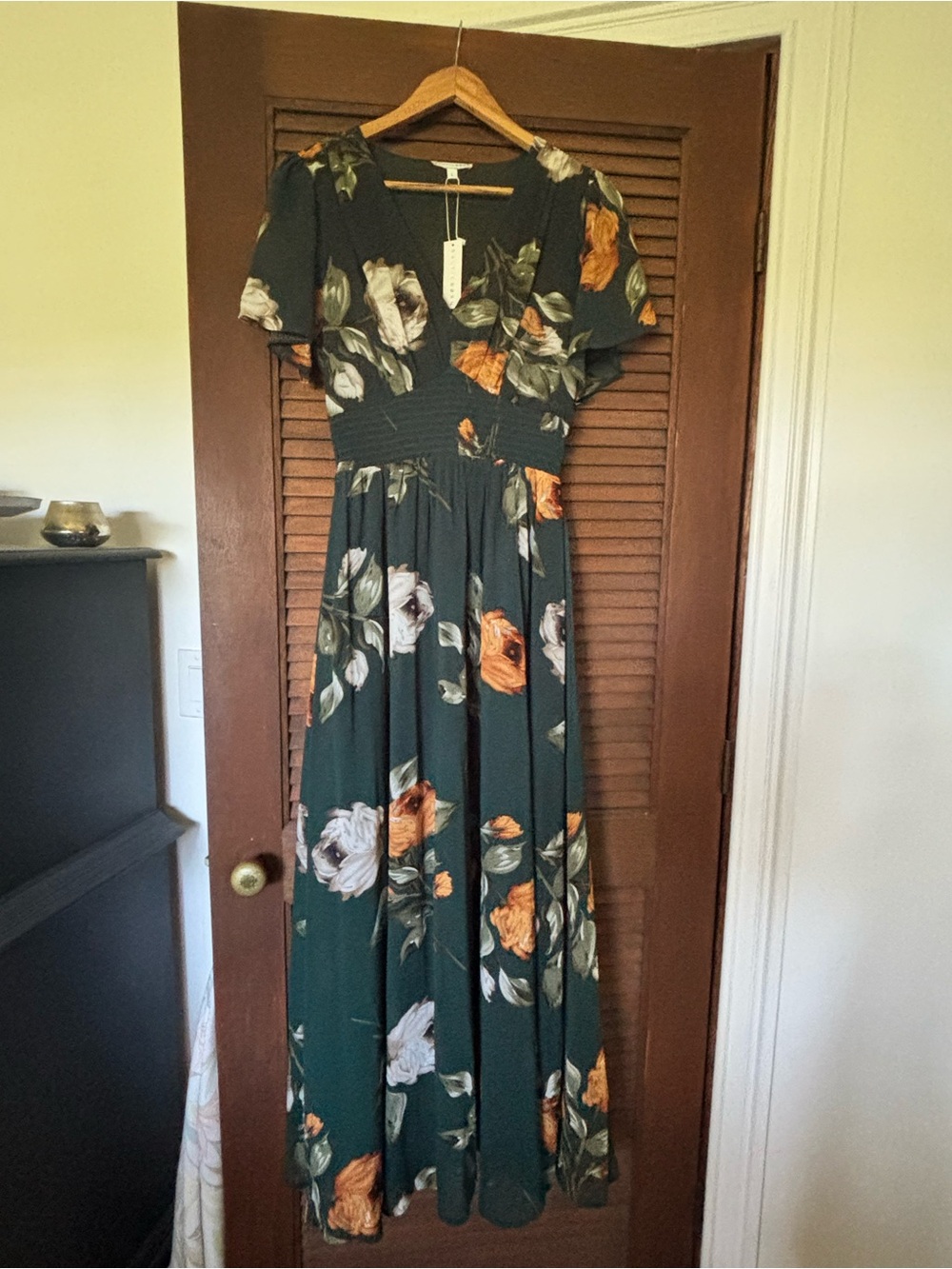 Baltic Born Dark Green Floral Maxi Dress with Orange & Cream Blooms
